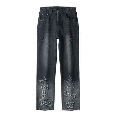 Star Applique Ombre-Faded Ripped Jeans