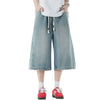Cropped Wide-Leg Washed Denim Pants
