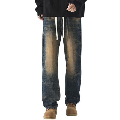 Drawstring Waist Vintage Washed Denim Jeans