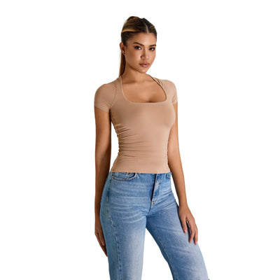 Square-Neck Quick-Dry Slim-Fit Tee