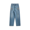 Pearl-Embellished & Butterfly-Embroidered Baggy Jeans