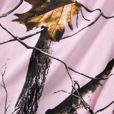 Elastic Waist Casual Pink Camo Branch Print Shorts