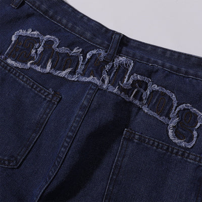 Vintage Style Embroidered Washed Wide Leg Pants