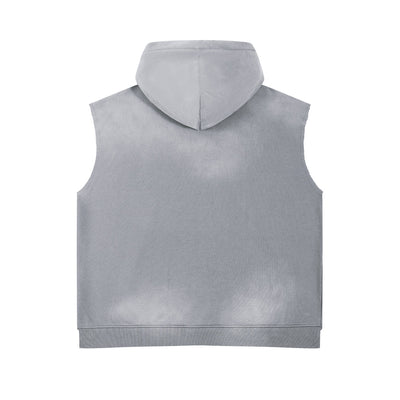 Distressed Sleeveless Crop Hoodie Top