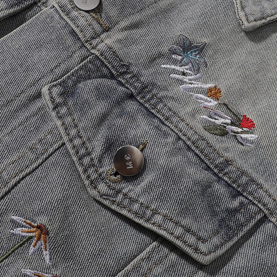 Floral Embroidery Denim Trucker Jacket