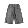 Dog Embroidery Design Vintage Washed Denim Shorts