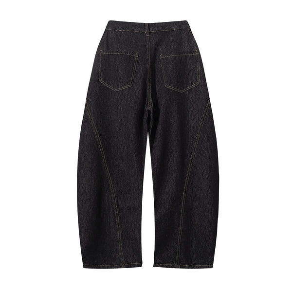 Contrast Stitching Detail Wide Leg Denim Pants