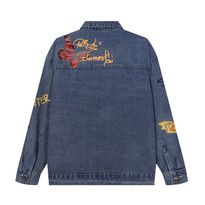 Floral-Printed Denim Trucker Jacket