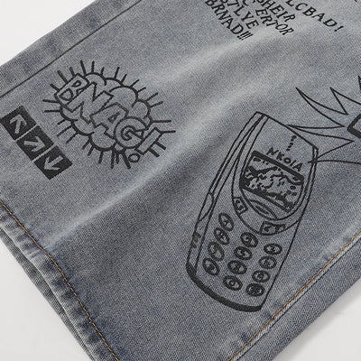 Street Style Graphic Print Relaxed Denim Shorts