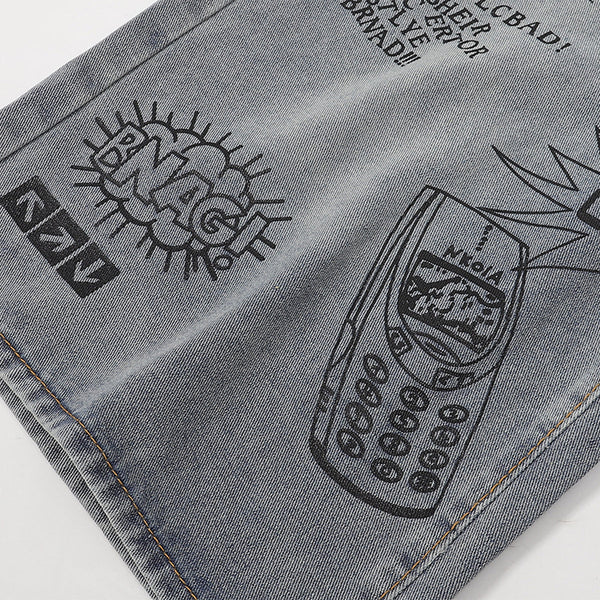 Street Style Graphic Print Relaxed Denim Shorts