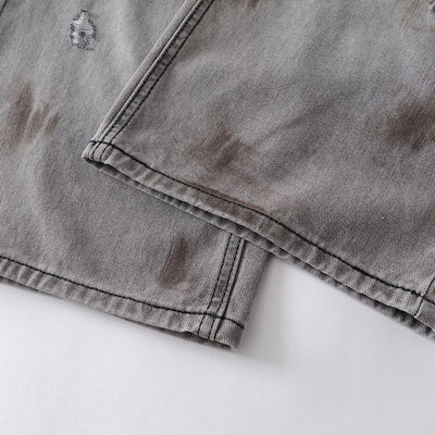 Baggy Fit Distressed Grey Ripped Jeans