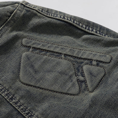 Bold Stitching Distressed Denim Jacket