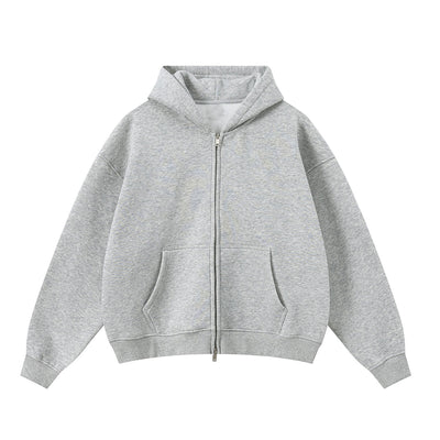 Soft Cotton Fleece Zip Up Hoodie Kangaroo Pockets