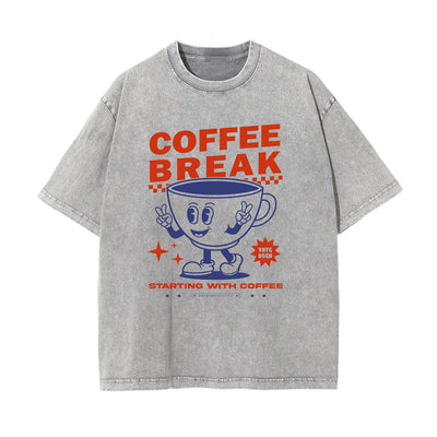 Coffee Cup Cartoon Character Graphic Tee-INNBLAC