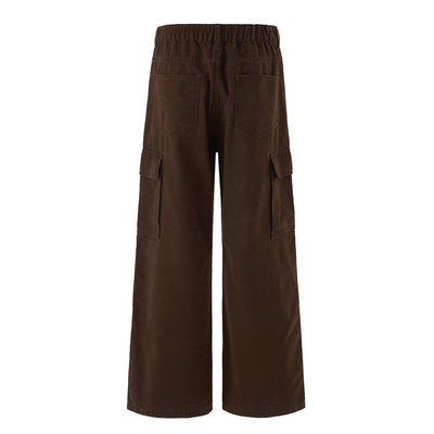 Wide Leg Cargo Pants Elastic Waistband Multi Pocket