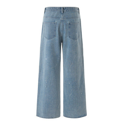Artistic Paint Splatter Wide Leg Denim Jeans