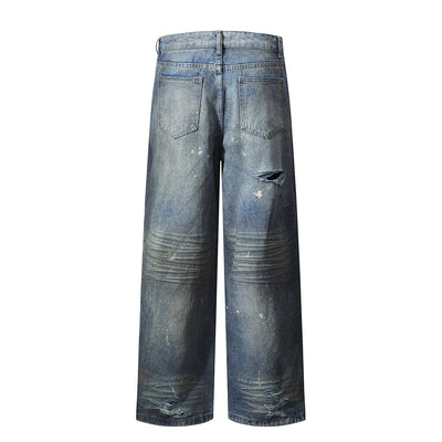 Wrinkle Wash Retro Ripped Baggy Jeans