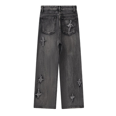 Distressed Patched Star Detail Jeans