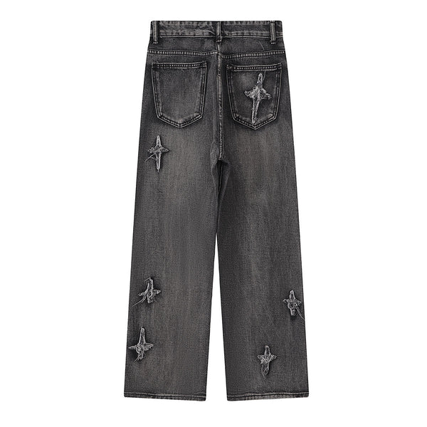 Distressed Patched Star Detail Jeans