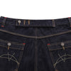 Deconstructed Embroidered Raw Denim Bermuda Shorts