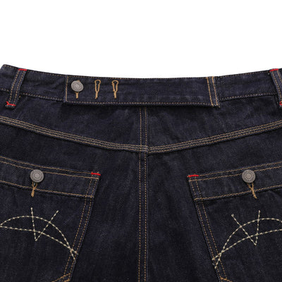Deconstructed Embroidered Raw Denim Bermuda Shorts