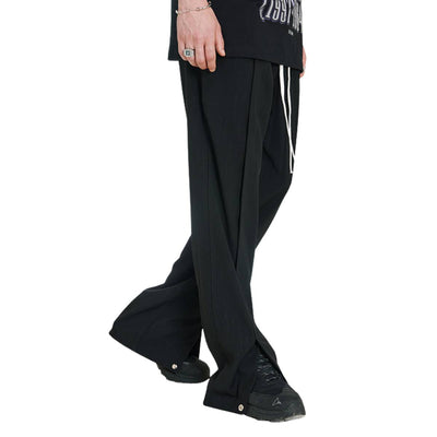 Solid Button Cuff Relaxed Straight Leg Track Pants