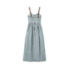 Sweetheart Collar Strappy Denim Midi Dress