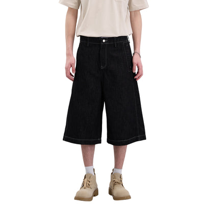 High-Waist A-Line Denim Cropped Shorts