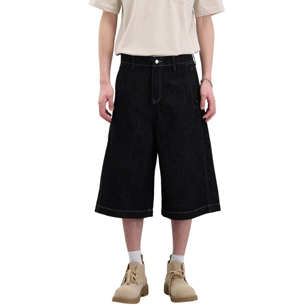 High-Waist A-Line Denim Cropped Shorts