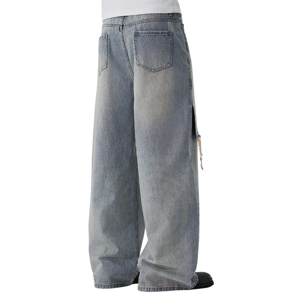 High Street Baggy Wide Leg Distressed Patchwork Denim Jeans