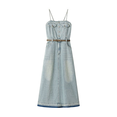 Vintage Washed Strappy Denim Mididress