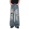Retro Bleached Ripped Loose Fit Wide Leg Jeans