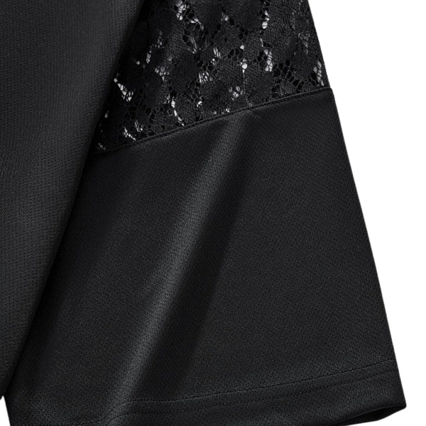 Openwork Lace-Stitching V-Neck Boxy Tee