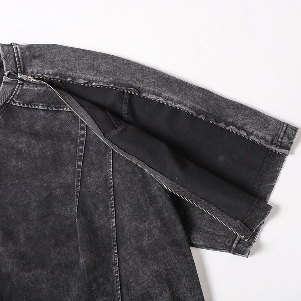 Structural Panels Sleeve Zipper Vintage Washed Short Sleeve Tee