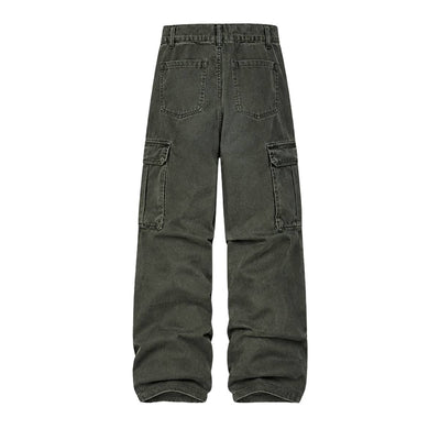 American Workwear Relaxed Solid Patchwork Wide-Leg Utility Cargo Pants