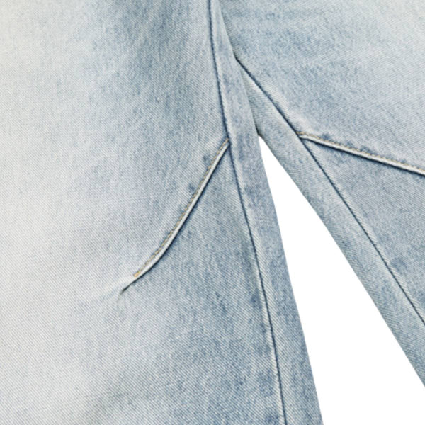 Vintage Washed Curved Loose Wide-Leg Jeans