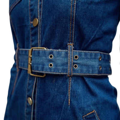 Long-Sleeve Button-Front Denim Midi Dress