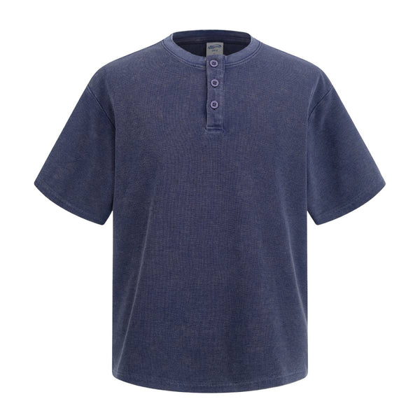 Casual Waffle Fabric Button Neck T-Shirt