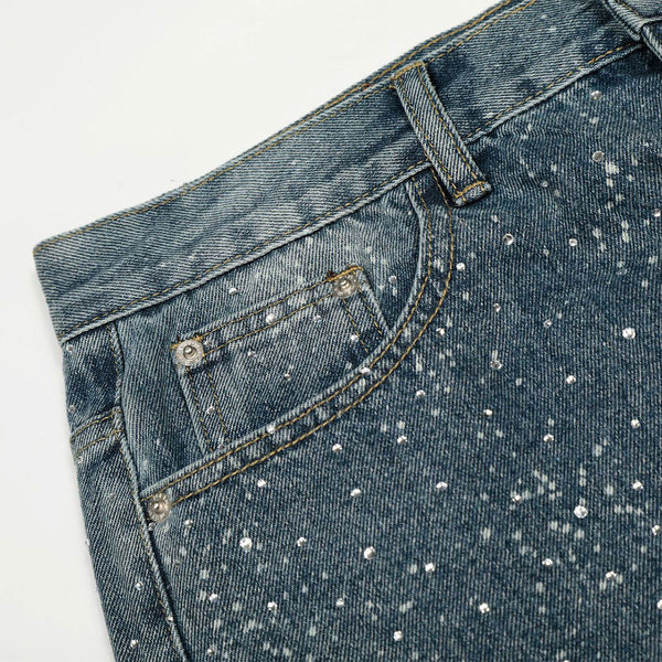 Vintage Speckled Wash Wide Leg Denim Jeans
