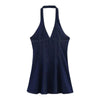 Halter Neck Denim Mini Flounce Dress