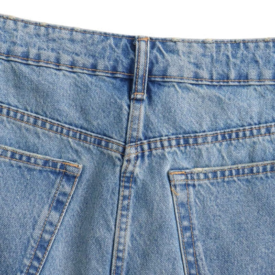 Crossover Asymmetric Waist Distressed Denim Mini Skirt