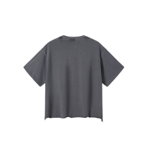 Distressed Raw Hem Boxy Cotton T-Shirt