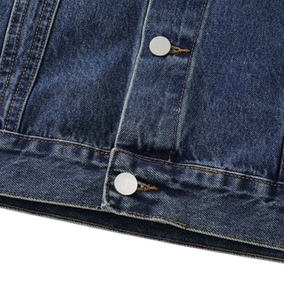 Unisex Commuter Workwear Style Single-breasted Lapel Straight Denim Jacket