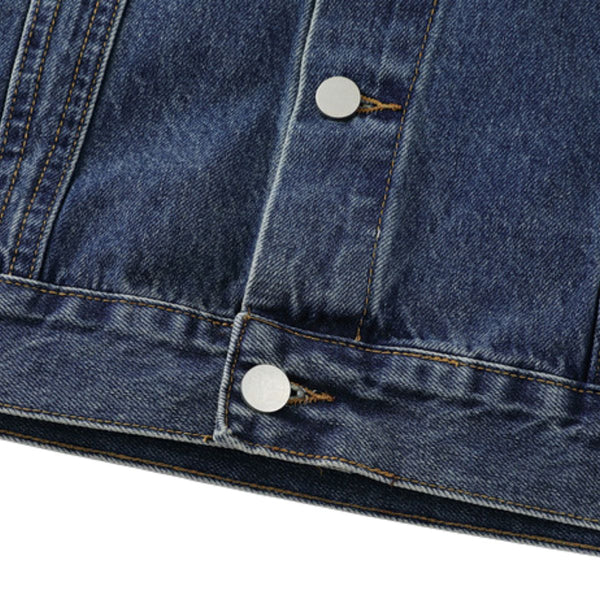 Unisex Commuter Workwear Style Single-breasted Lapel Straight Denim Jacket