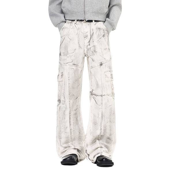 Graffiti Spray Washed Baggy Flared Denim Pants