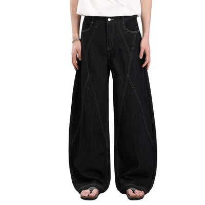 Vintage Washed Paneled Barrel-Leg Baggy Jeans