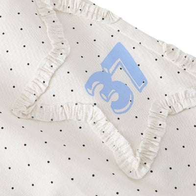 Y2K Polka Dot Graphic Ruffle Waist Baggy Wide-Leg Bermuda Denim Shorts