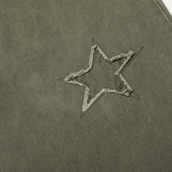 Olive Wide Leg Pants Star Cross Embroidery Details