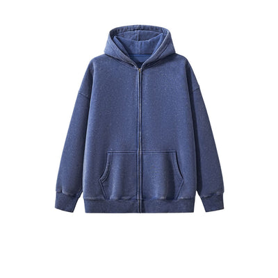Stone Wash Zip-Front Fleece Hoodie