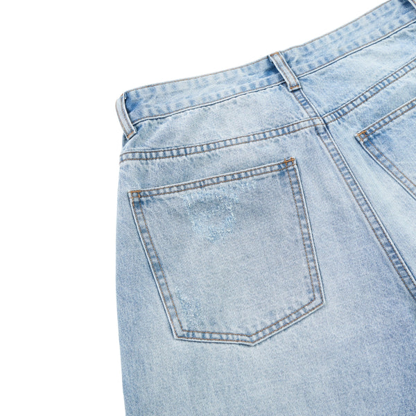 Wash Destroyed Pleated Baggy Jeans